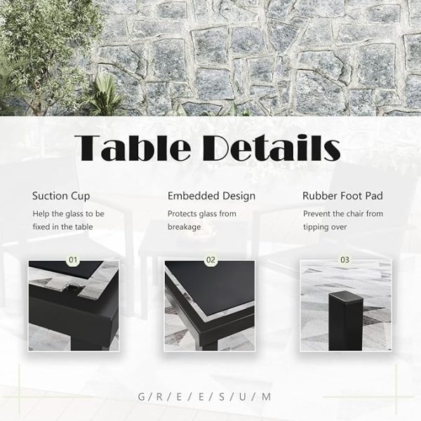 Greesum 3 Pieces Patio Furniture Set Outdoor Conversation Textilene Fabric Chairs for Lawn, Garden, Balcony, Poolside with A Glass Coffee Table, Black - Image 2