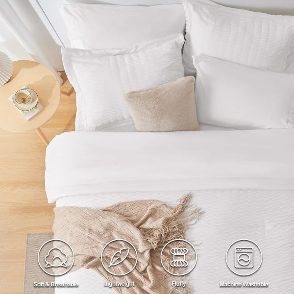 CozyLux Queen Bed in a Bag White Seersucker Comforter Set with Sheets 7-Pieces All Season Bedding Sets with Comforter, Pillow Sham, Flat Sheet, Fitted Sheet and Pillowcase - Image 2