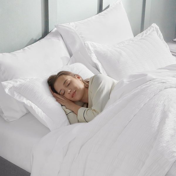 CozyLux Queen Bed in a Bag White Seersucker Comforter Set with Sheets 7-Pieces All Season Bedding Sets with Comforter, Pillow Sham, Flat Sheet, Fitted Sheet and Pillowcase - Image 3