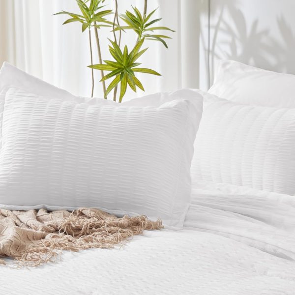 CozyLux Queen Bed in a Bag White Seersucker Comforter Set with Sheets 7-Pieces All Season Bedding Sets with Comforter, Pillow Sham, Flat Sheet, Fitted Sheet and Pillowcase - Image 9