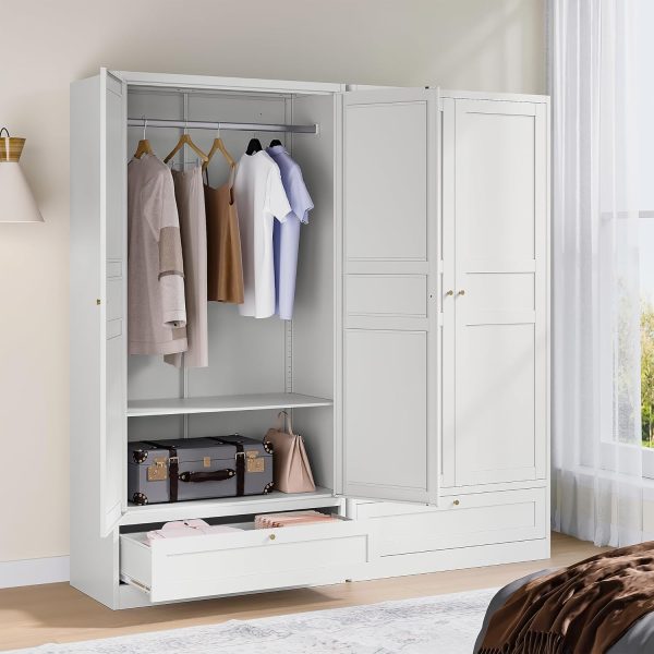 Metal Armoire Wardrobe Closet with 2 Doors 72'' Wardrobe Cabinet with Drawers and Hanging Rail Metal Closet with Adjustable Shelves for Bedroom. (White, with 1drawer) - Image 8