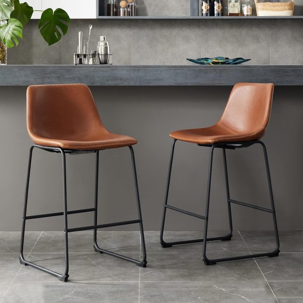Sweetcrispy Counter Height Bar Stools Set of 4, Modern Counter Stool Faux Leather Barstools with Back, 26 inch Seat Height Island Stools Countertop Comfortable Brown Bar Chairs with Metal Legs - Image 2