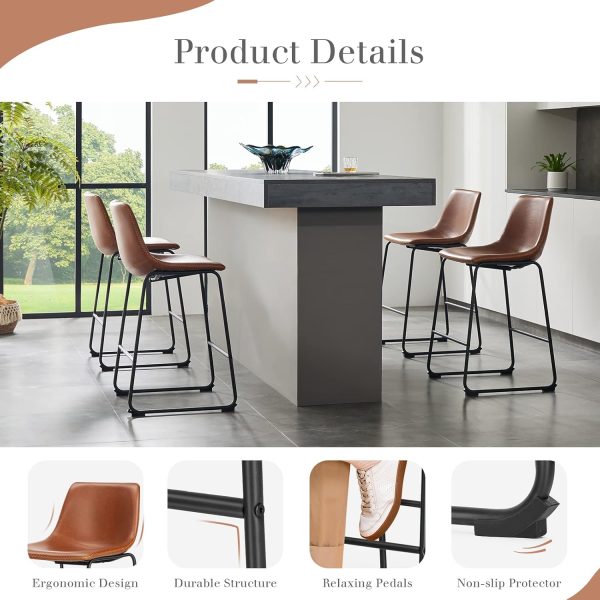 Sweetcrispy Counter Height Bar Stools Set of 4, Modern Counter Stool Faux Leather Barstools with Back, 26 inch Seat Height Island Stools Countertop Comfortable Brown Bar Chairs with Metal Legs - Image 4