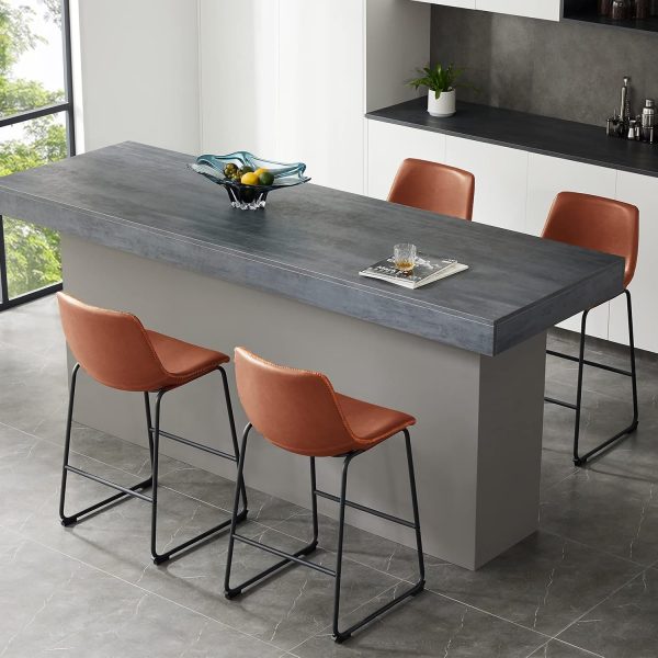 Sweetcrispy Counter Height Bar Stools Set of 4, Modern Counter Stool Faux Leather Barstools with Back, 26 inch Seat Height Island Stools Countertop Comfortable Brown Bar Chairs with Metal Legs - Image 6