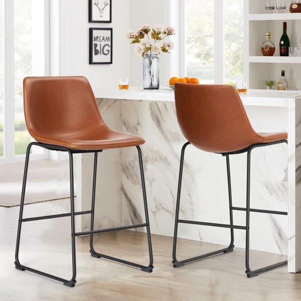 Sweetcrispy Counter Height Bar Stools Set of 4, Modern Counter Stool Faux Leather Barstools with Back, 26 inch Seat Height Island Stools Countertop Comfortable Brown Bar Chairs with Metal Legs - Image 7